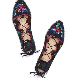 Tory Burch black embroidered espadrilles 8.5